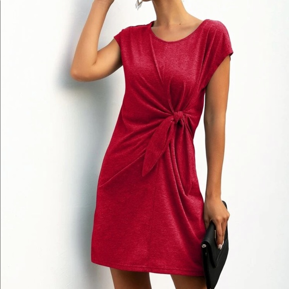 Twisted knotted knot short sleeve summer dress - Picture 7 of 8